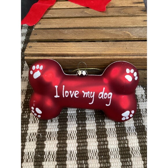 Charming Yorkie Hand Blown Glass Christmas Tree Ornament + I Love My Dog Bone - Picture 11 of 13